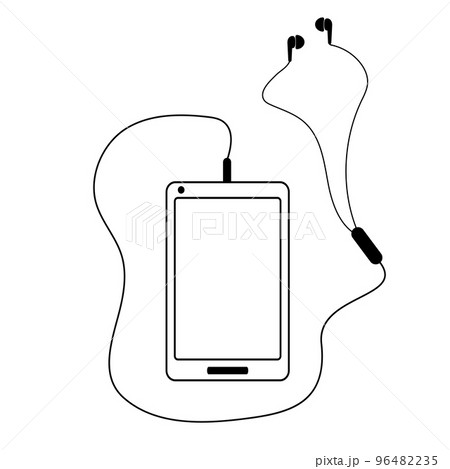 Mobile phone with headphones. Sketch design. Vector outline illustration. Mobile phone with headphones. Sketch design. Vector outline illustration. 96482235