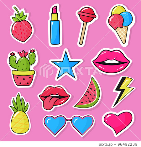 Trendy color patches, stickers and pins in style of 90s. Trendy color patches, stickers and pins in style of 90s. 96482238