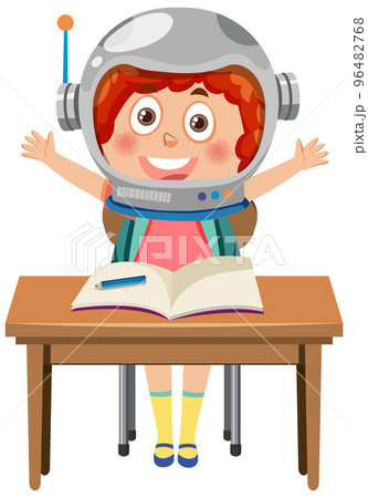 A girl wearing astronaut helmet 96482768