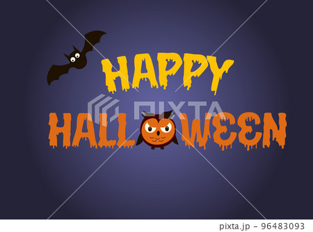 Happy Halloween text banner with owl and bat. Happy Halloween text banner with owl and bat. 96483093
