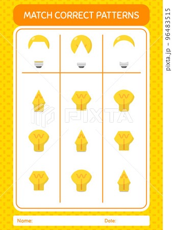 Match pattern game with light bulb. worksheet for preschool kids, kids activity sheet Match pattern game with light bulb. worksheet for preschool kids, kids activity sheet 96483515