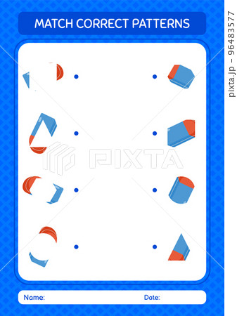 Match pattern game with rubber eraser. worksheet for preschool kids, kids activity sheet 96483577