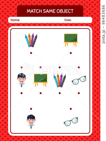 Match with same object game summer icon. worksheet for preschool kids, kids activity sheet Match with same object game summer icon. worksheet for preschool kids, kids activity sheet 96483686