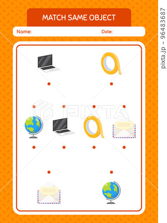 Match with same object game summer icon. worksheet for preschool kids, kids activity sheet Match with same object game summer icon. worksheet for preschool kids, kids activity sheet 96483687