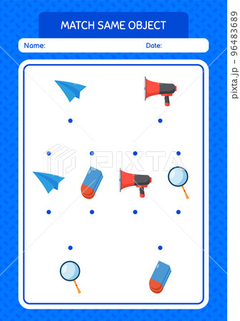 Match with same object game summer icon. worksheet for preschool kids, kids activity sheet Match with same object game summer icon. worksheet for preschool kids, kids activity sheet 96483689