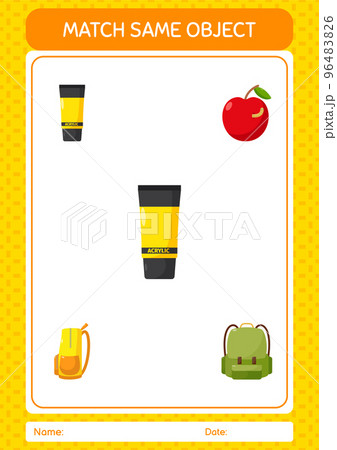 Match with same object game acrylic paint. worksheet for preschool kids, kids activity sheet Match with same object game acrylic paint. worksheet for preschool kids, kids activity sheet 96483826