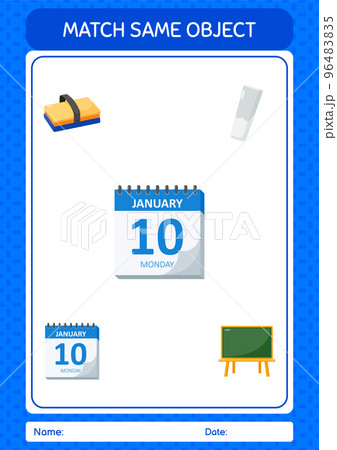 Match with same object game calendar. worksheet for preschool kids, kids activity sheet 96483835