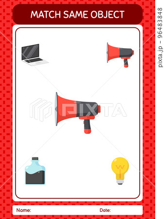 Match with same object game horn loudspeakers. worksheet for preschool kids, kids activity sheet Match with same object game horn loudspeakers. worksheet for preschool kids, kids activity sheet 96483848