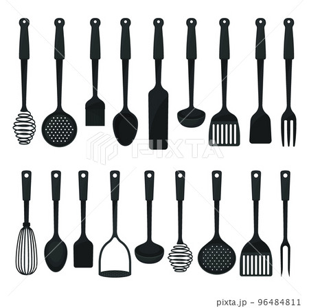 Set Of Black Plastic Kitchen Tools. Kitchenware...のイラスト素材 [96484811 ...