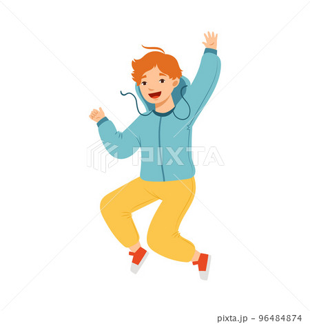 Jumping Redhead Boy Feeling Happiness and Excitement Having Fun Vector Illustration 96484874