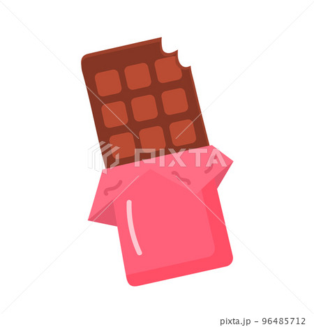 Chocolate bar in opened wrapped bitten with pieces. Vector icon for web design. Chocolate bar in opened wrapped bitten with pieces. Vector icon for web design. 96485712