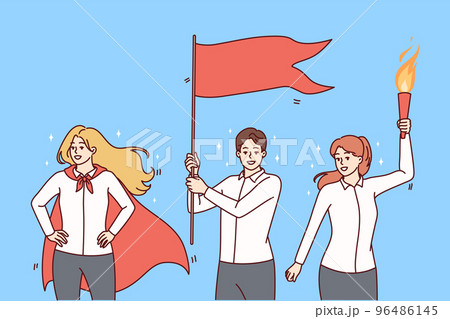 Businesspeople with flag celebrate success  96486145