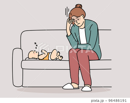 Exhausted young mother struggle with motherhood  96486191