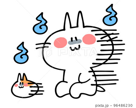 どんよりいじけるにゃんことハムスターのイラスト素材 96486230