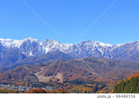 晩秋の白馬　野平から望む白馬三山 96486556