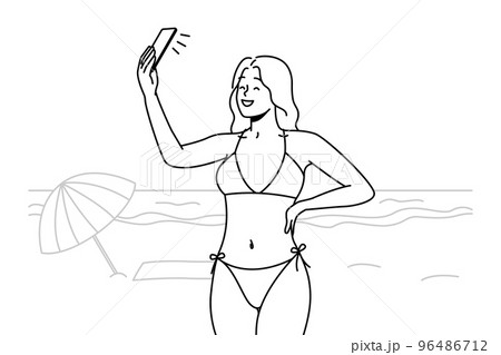 Sexy woman in bikini make selfie on beach 96486712