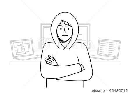 Male hacker stand near computers  96486715