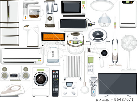 家庭用の電気製品　生活家電のイラストセット 96487671