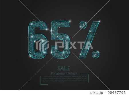 Abstract isolated blue 65 percent sale concept. Polygonal illustration looks like stars in the blask night sky in spase or flying glass shards. Digital design for website, web, internet. 96487793