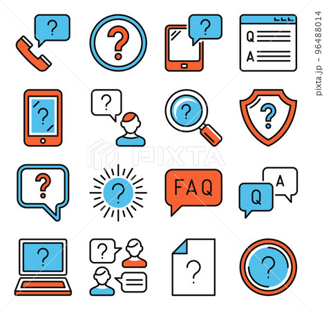 Help and FAQ Question Icons Set on White Background. Line Style Vector Help and FAQ Question Icons Set on White Background. Line Style Vector 96488014