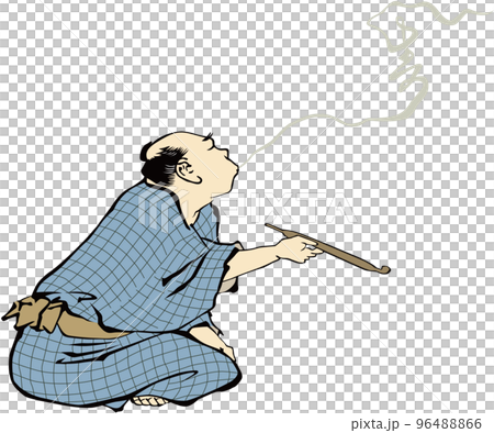 浮世絵　煙草を吸う男性　その2 96488866