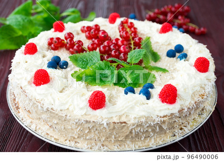 cake on a red background 96490006