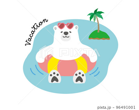 浮き輪でリラックスする白熊 浮き輪でリラックスする白熊 96491001