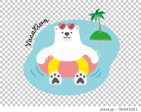 浮き輪でリラックスする白熊 浮き輪でリラックスする白熊 96491001