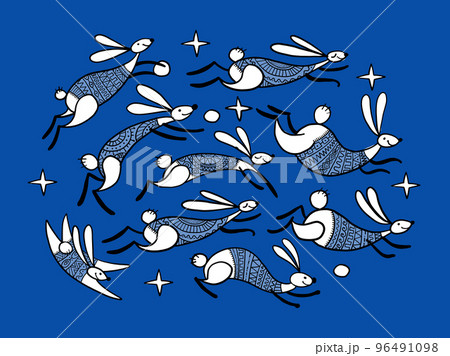 Happy chinese new year 2023 of the rabbit zodiac sign. Greeting card design. Funny Bunnies concept art. Christamas holiday background. Vector illustration Happy chinese new year 2023 of the rabbit zodiac sign. Greeting card design. Funny Bunnies concept art. Christamas holiday background. Vector illustration 96491098