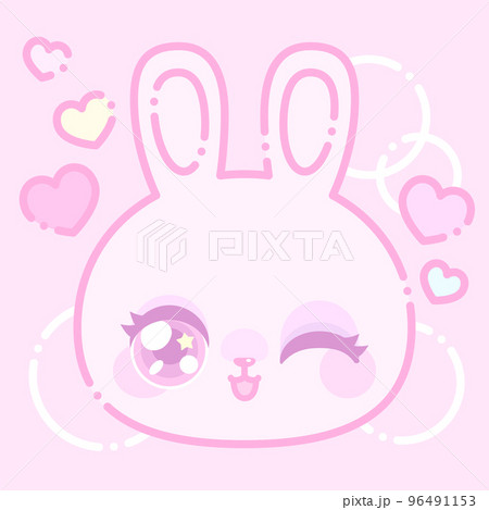 PinkRabbit ② Cute retro pink rabbit wink - Stock Illustration [96491153