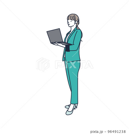 ノートパソコンを片手に持つ女のイラスト素材 ノートパソコンを片手に持つ女のイラスト素材 96491238