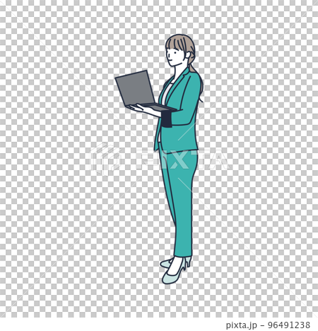 ノートパソコンを片手に持つ女のイラスト素材 ノートパソコンを片手に持つ女のイラスト素材 96491238