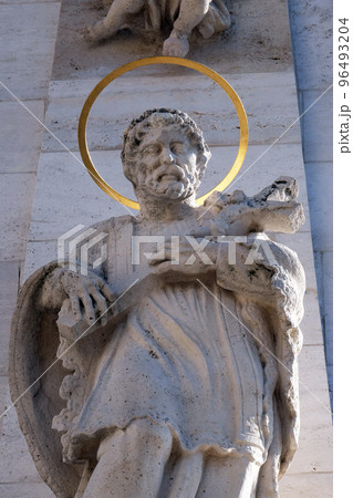 Statue of Saint Francis Xavier, detail of Holy Trinity plague column in front of Matthias Church in Budapest, Hungary Statue of Saint Francis Xavier, detail of Holy Trinity plague column in front of Matthias Church in Budapest, Hungary 96493204