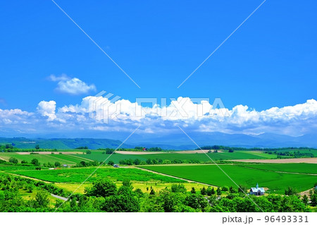 夏の北海道 美瑛町 千代田の丘展望台からの眺望 夏の北海道 美瑛町 千代田の丘展望台からの眺望 96493331