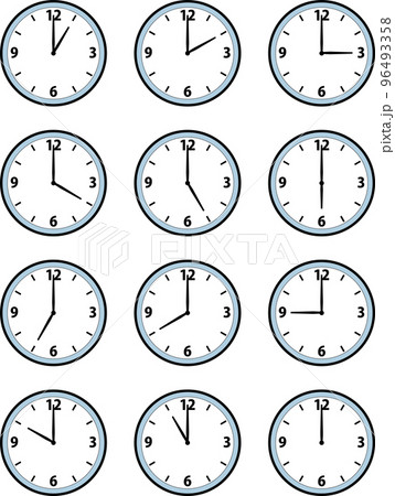 シンプルな12時間分の針時計のイラスト 96493358