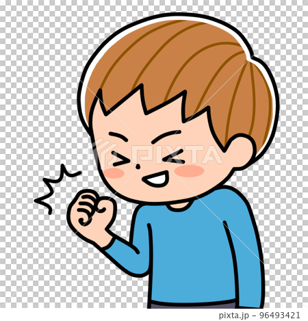 一個快樂的孩子在做一個勇敢的姿勢 96493421