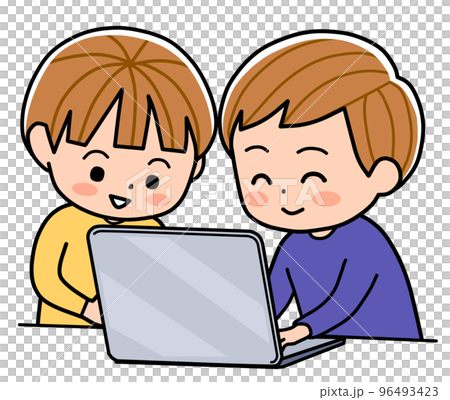 two children using a laptop 96493423