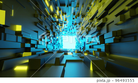 3D Rendering. Abstract sci-fi Modern futuristic background with the tunnel corridor toward to exit 3D Rendering. Abstract sci-fi Modern futuristic background with the tunnel corridor toward to exit 96493555