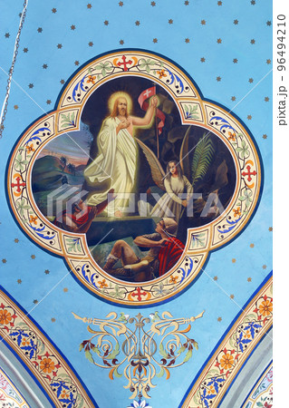 Resurrection of Christ, fresco in the parish church of Helena in Zabok, Croatia Resurrection of Christ, fresco in the parish church of Helena in Zabok, Croatia 96494210