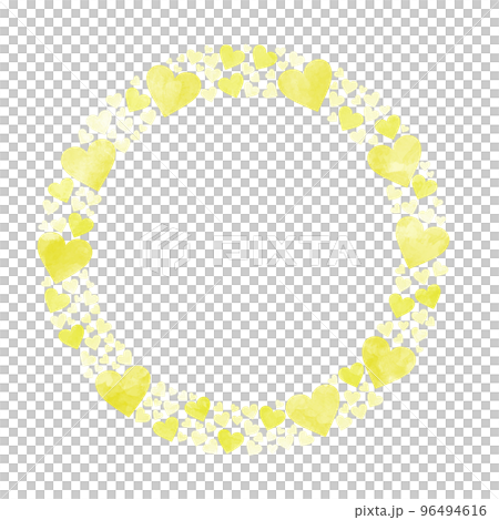 水彩風格黃色可愛心形圓框素材 水彩風格黃色可愛心形圓框素材 96494616