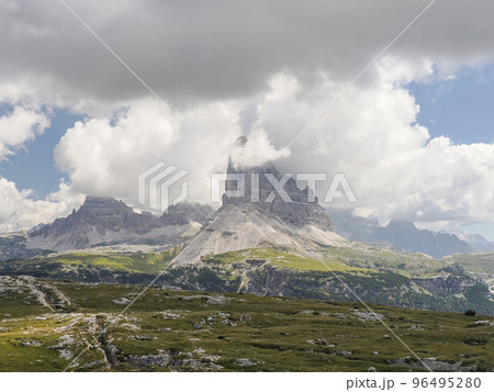 WW1 Trenches at Monte piana 2.324 Meter high mountain in Sextener Dolomiten mountains on border to Italy and Austria. 96495280