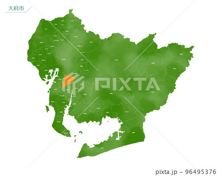水彩風の地図 大府市 水彩風の地図 大府市 96495376