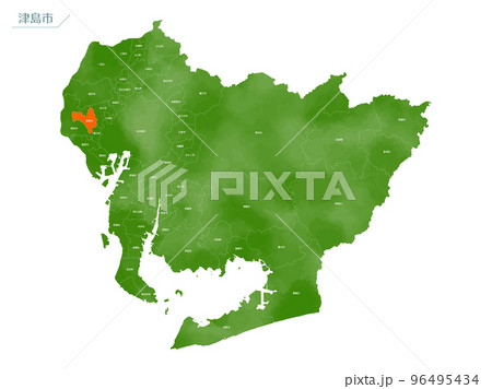 水彩風の地図　津島市