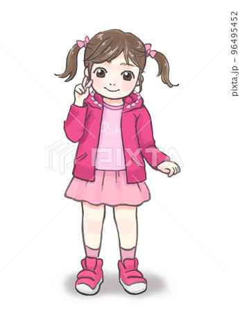 ピンク色が大好きな、全身ピンクの女の子（3歳くらい）のイラスト素材 ...