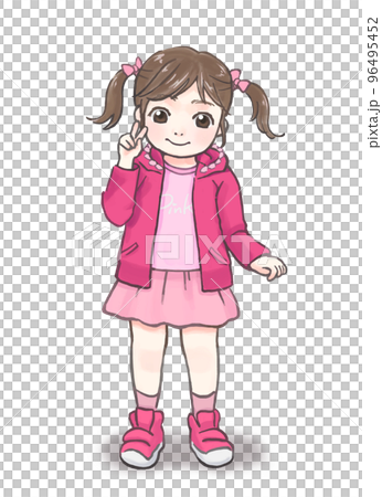 ピンク色が大好きな、全身ピンクの女の子（3歳くらい） 96495452