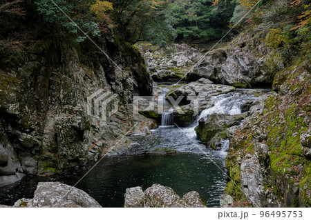紅葉と渓谷の綺麗な秋の長門峡　【山口県】 96495753