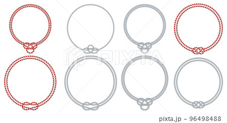 Set of round rope frames isolated on white background. Twisted cord. 96498488