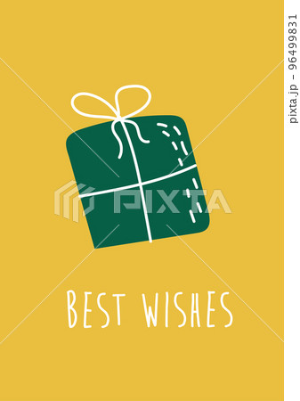 Gift box, hand drawn doodle style. Best wishes text. Vector greeting card 96499831