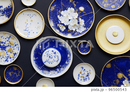 An illustration of Kintsugi, the centuries-old tradition of mending broken ceramics with gold. 96500543