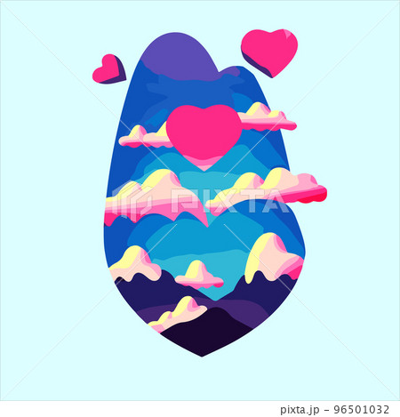 Happy Valentines day, heart abstract icon with clouds and blue sky Happy Valentines day, heart abstract icon with clouds and blue sky 96501032